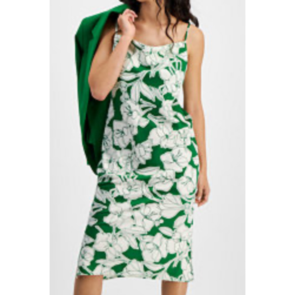 Bar III Womens Green Floral‎ Midi slip dress sz XL Wedding Work Travel City Chic